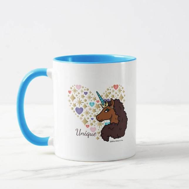 Afro Unicorn | Unik hjärtdesign Mugg (Vänster)