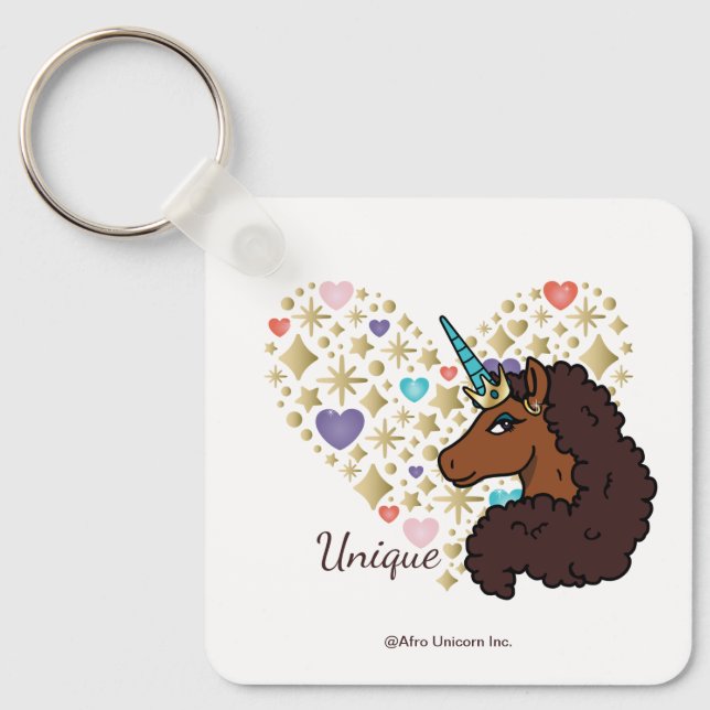 Afro Unicorn | Unik hjärtdesign Nyckelring (Framsida)