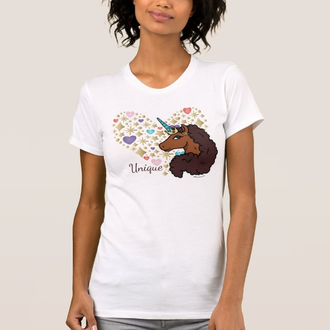 Afro Unicorn | Unik hjärtdesign T Shirt (Framsida)