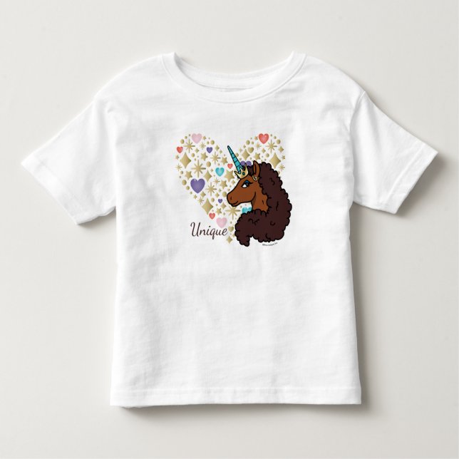 Afro Unicorn | Unik hjärtdesign T Shirt (Framsida)