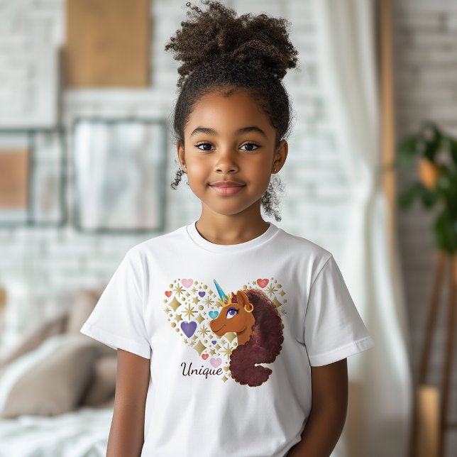 Afro Unicorn | Unik hjärtdesign T Shirt (Skapare uppladdad)