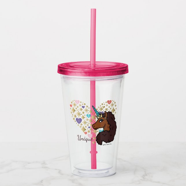 Afro Unicorn | Unik hjärtdesign Take Away Mugg (Framsida)
