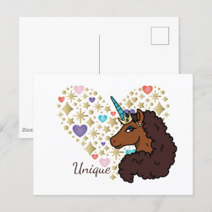 Afro Unicorn Unik hjärtdesign Vykort