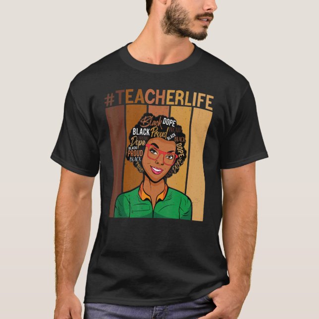 Afro wigs-lärare Life Black African American Educ T Shirt (Framsida)