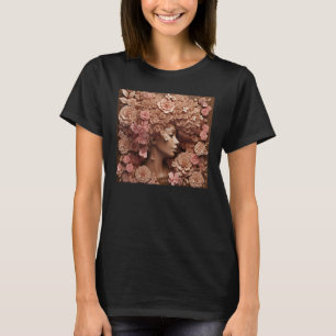 Afro Woman Blommigt Black Queen Puff Melanin Rosa T Shirt