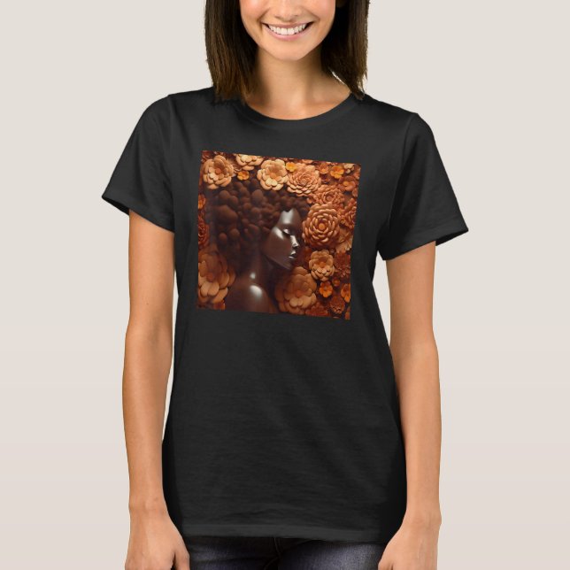 Afro Woman Floral Black Queen Puff Melanin Magic O T Shirt (Framsida)