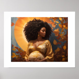 Afro Woman Gravid Moderskap Nursery Art Poster