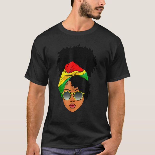 Afro Woman Headscarf Nubian Melanin Popping Black T Shirt (Framsida)
