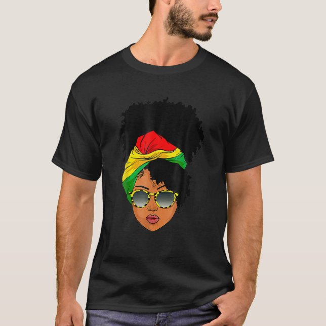 Afro Woman Headscarf Nubian Melanin Popping Black T Shirt (Framsida)