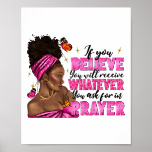 Afro Woman Puff Bun and Religion Faith Prayer juni Poster