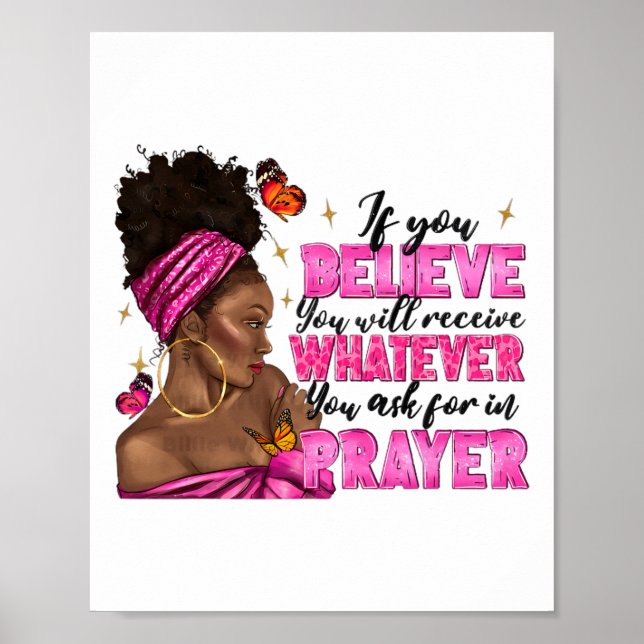 Afro Woman Puff Bun and Religion Faith Prayer juni Poster (Framsidan)
