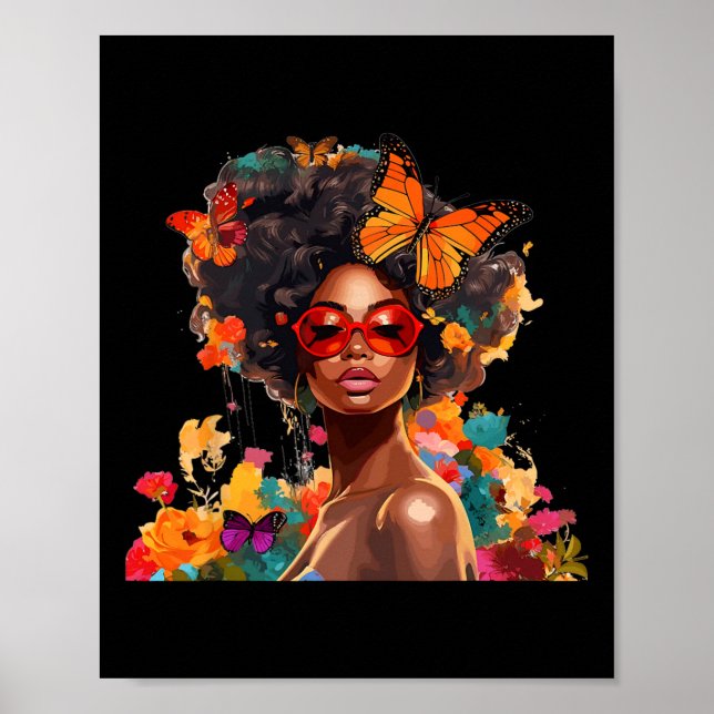 Afro Women Flowers Butterfly Latina African Americ Poster (Framsidan)