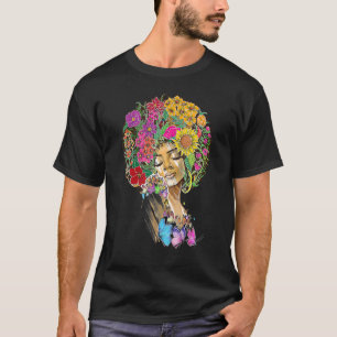 Afro Women Flowers Butterfly Latina African Americ T Shirt