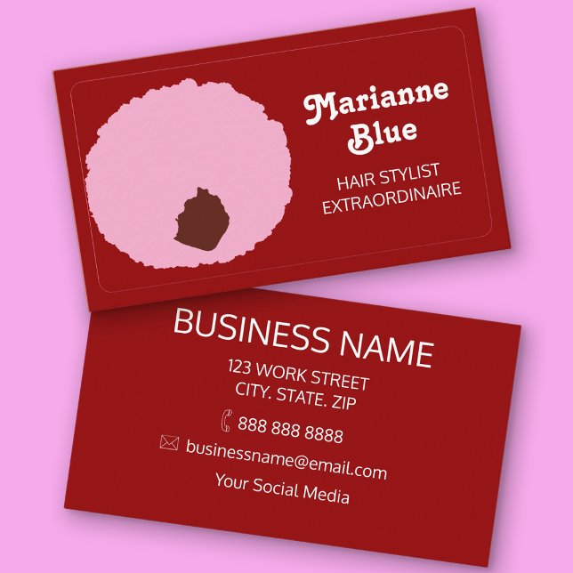 Afroamerikansk afro frisör visitkort (Pink Afro Hairstylist Business Cards)