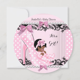 Afroamerikansk Baby Shower Flick Pink Polka Pricka Inbjudningar