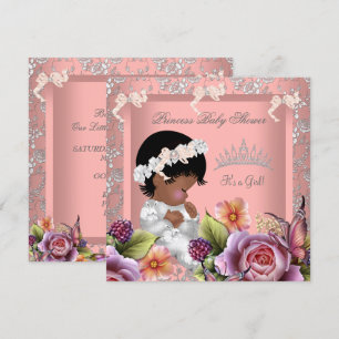 Afroamerikansk baby shower flicka korall rosa ros inbjudningar