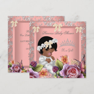 Afroamerikansk baby shower flicka korall rosa ros inbjudningar