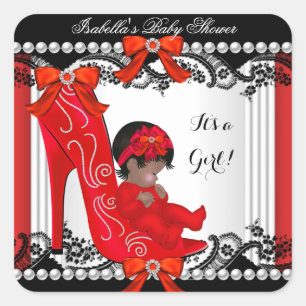 Afroamerikansk Baby Shower Flicka Röd Skor Fyrkantigt Klistermärke