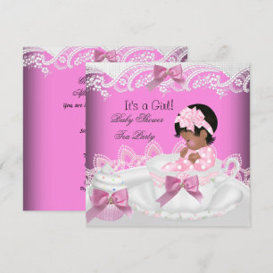 Afroamerikansk Baby Shower Flicka Rosa Baby Tekopp Inbjudningar