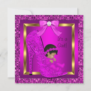 Afroamerikansk baby shower flicka rosa glitter inbjudningar