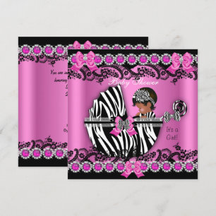 Afroamerikansk baby shower flicka rosa zebra vagga inbjudningar