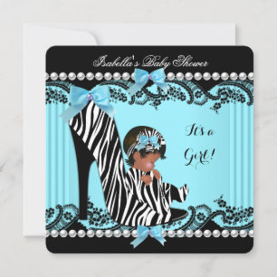 Afroamerikansk Baby Shower Flicka Zebra Turkos Inbjudningar