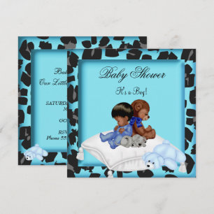 Afroamerikansk baby shower pojke djur björn inbjudningar
