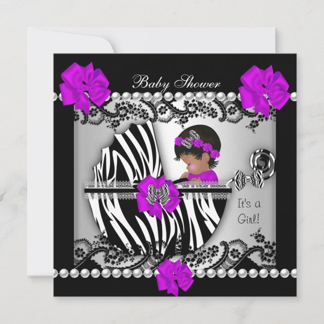 Afroamerikansk babyfest Söt babyflicka Zebra Inbjudningar (Framsida)