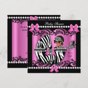 Afroamerikansk babyfest Söt flicka Rosa zebra Inbjudningar