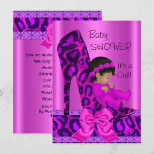 Afroamerikansk babyfirande flicka rosa leopard inbjudningar