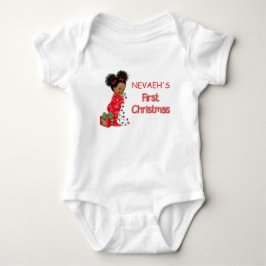 Afroamerikansk Babyflicka Första Jul T-Shirt