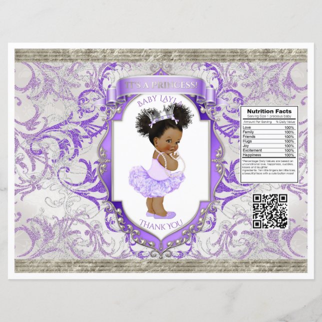 Afroamerikansk Babyflicka Lila Silver Chipspåse (Framsida)
