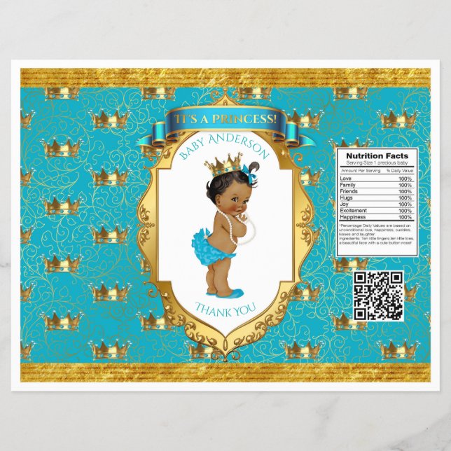 Afroamerikansk Babyflicka Teal Guld Chipspåse Reklamblad (Framsidan)
