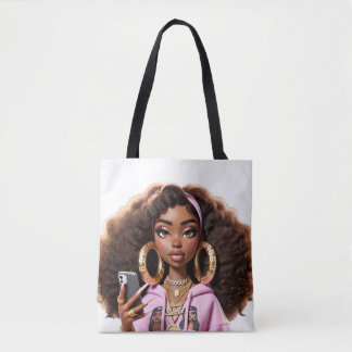 Afroamerikansk Baddie, Vacker tjej Totebag Tygkasse