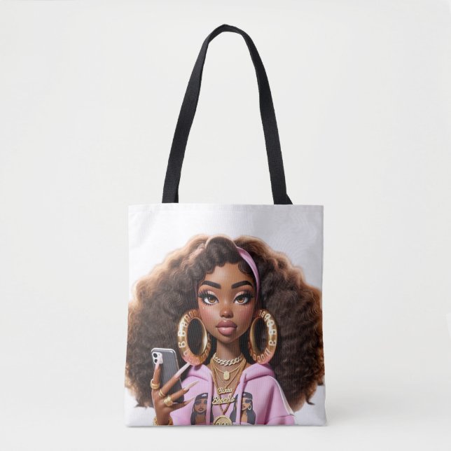 Afroamerikansk Baddie, Vacker tjej Totebag Tygkasse (Framsida)