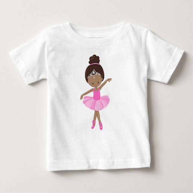 Afroamerikansk balettdansös, rosa tutu, balettflic t shirt (Framsida)