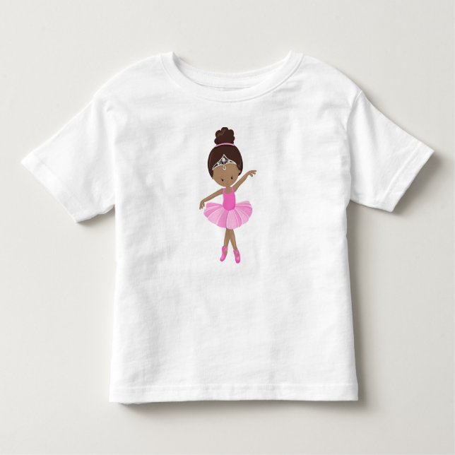 Afroamerikansk balettdansös, rosa tutu, balettflic t shirt (Framsida)