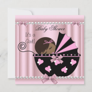 Afroamerikansk Bebis Baby Shower Flick Pink Inbjudningar