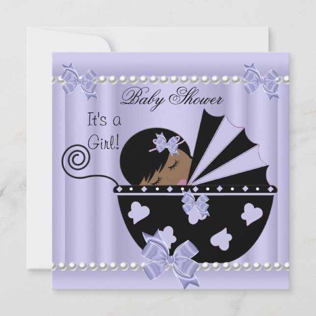Afroamerikansk Bebis Baby Shower Flick Purple Inbjudningar (Framsida)