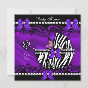 Afroamerikansk Bebis Baby Shower Flick Purple Zebr Inbjudningar