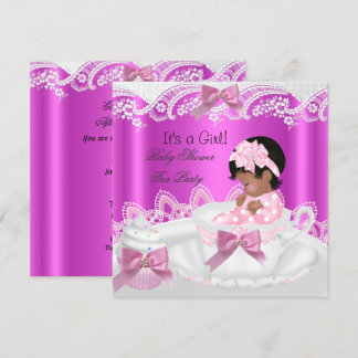 Afroamerikansk Bebis Baby Shower Flicka Rosa i Tek Inbjudningar