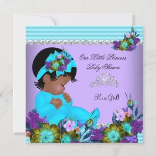 Afroamerikansk Bebis Baby Shower Flicka Teal Blå L Inbjudningar