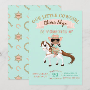 Afroamerikansk cowgirl på häst Flicka födelsedag Inbjudningar
