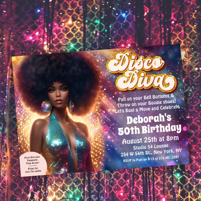 Afroamerikansk Disco-Diva 70-tals Disco-inbjudan Inbjudningar (Skapare uppladdad)