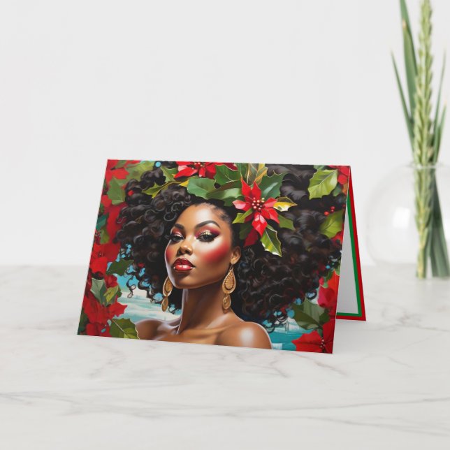 Afroamerikansk diva illustration Julhagtorn Kort (Framsida)