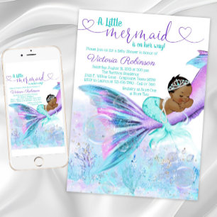 Afroamerikansk etniskt sjöjungfru-babyshower inbjudningar