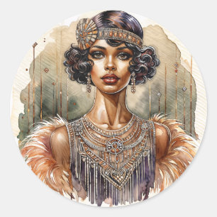 Afroamerikansk Flapper Art Deco Runt Klistermärke