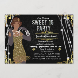 Afroamerikansk Flapper Sweet 16-inbjudan Inbjudningar