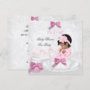 Afroamerikansk flicka baby shower rosa baby tekopp inbjudningar