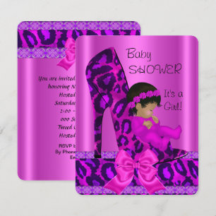 Afroamerikansk flicka baby shower rosa leopard inbjudningar